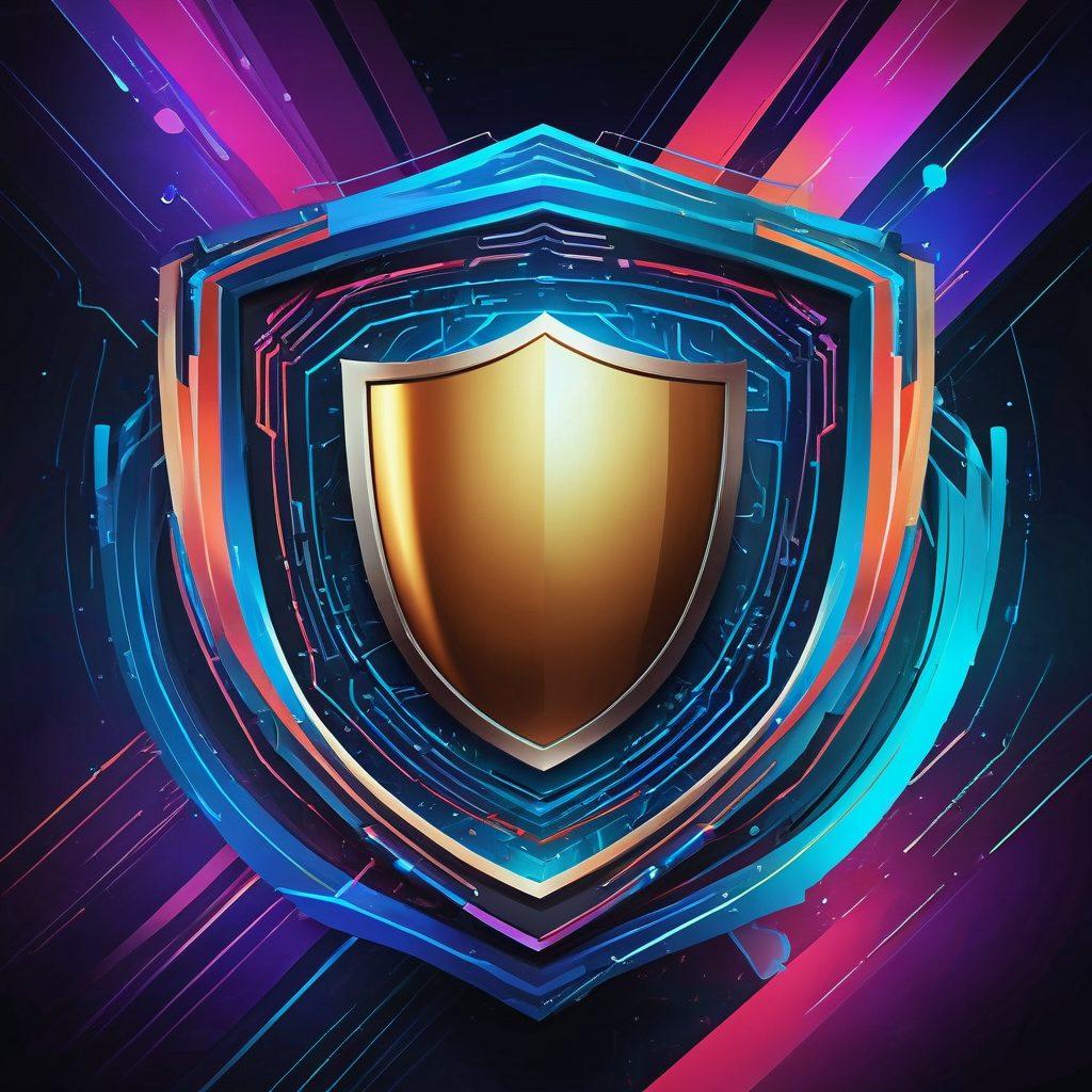 A sophisticated digital landscape showcasing a sleek shield symbolizing identity protection, intertwined with vibrant and artistic lines representing digital aesthetics. In the background, abstract representations of telecommunications and technology, filled with colors that blend elegance and security. The overall composition radiates harmony between technology and art. super-realistic. vibrant colors. 3D.